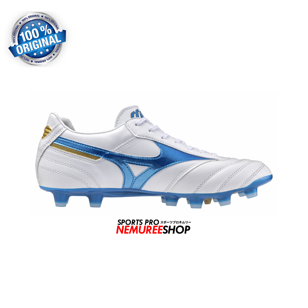 MIZUNO Football Shoes MORELIA 2 PRO (WHITE/LASER BLUE/GOLD) - Nemuree Shop - Online Sports Store