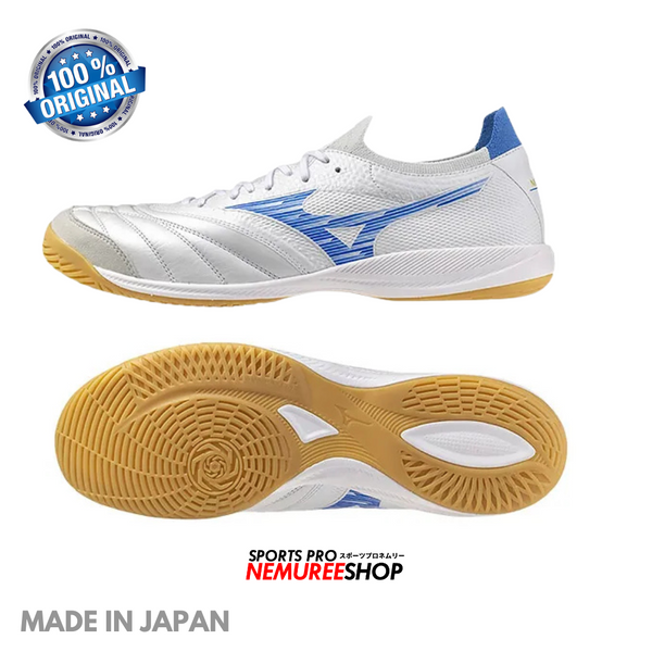 Mizuno MORELIA SALA JAPAN IN ホワイト/ブルー MIZUNO Futsal Shoes MORELIA SALA BETA JAPAN IN (WHITE/LASER