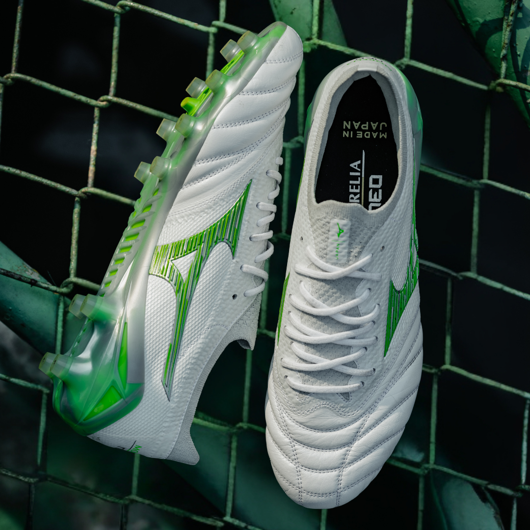 MIZUNO Football Shoes MORELIA NEO 4 BETA JAPAN (WHITE/NEON GREEN/COOL GREY) - Nemuree Shop - Online Sports Store