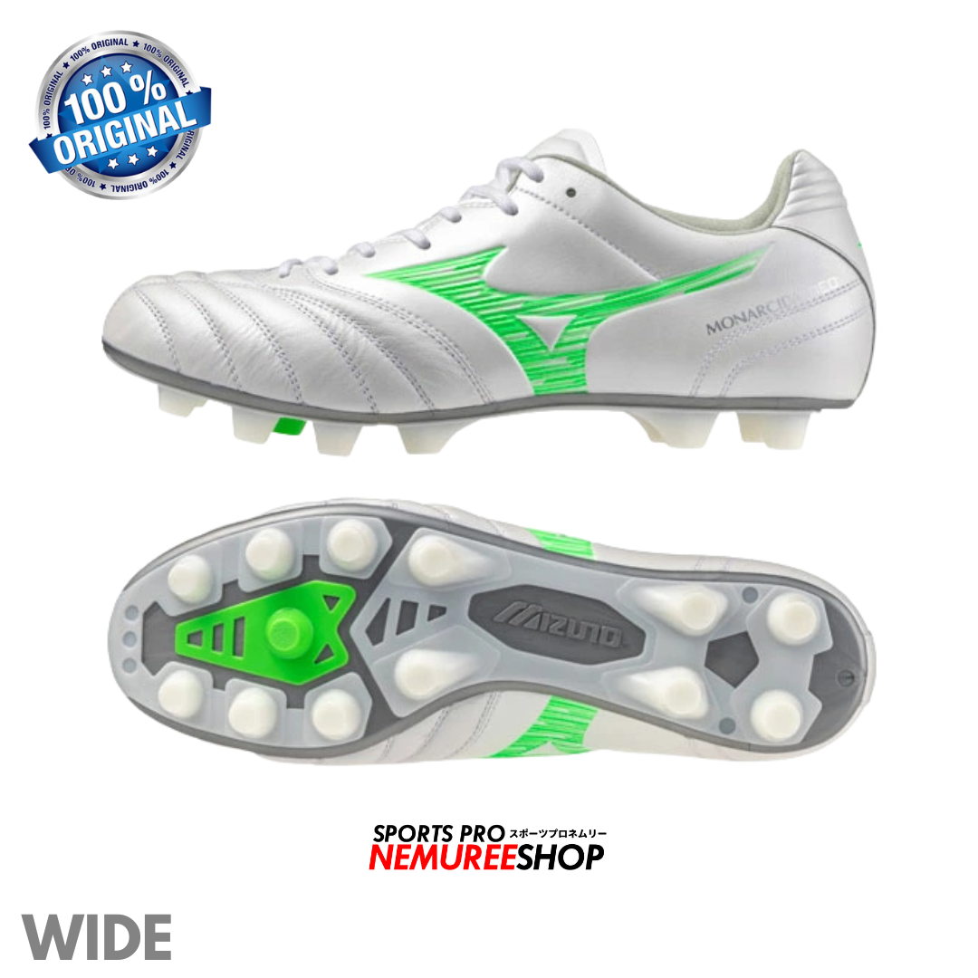 MIZUNO Football Shoes MONARCIDA NEO 3 WIDE ELITE (WHITE/NEON GREEN) - Nemuree Shop - Online Sports Store