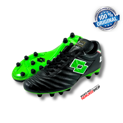 LOTTO Soccer Shoes STADIO OG II FG (ALL BLACK/SRPING GREEN) - Nemuree Shop - Online Sports Store