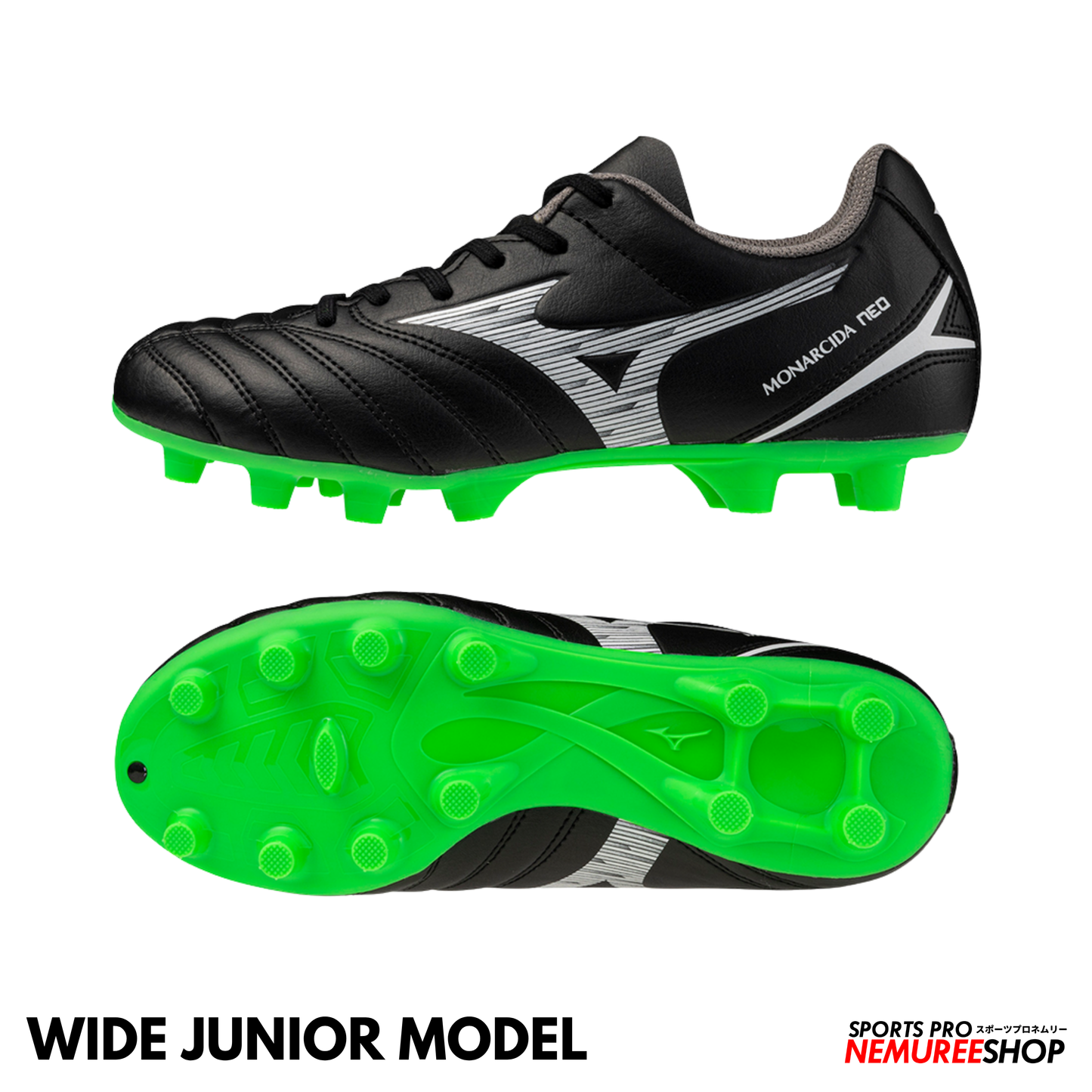 MIZUNO Football Shoes MONARCIDA NEO 3 SELECT JR WIDE (BLACK/NEON GEEN)