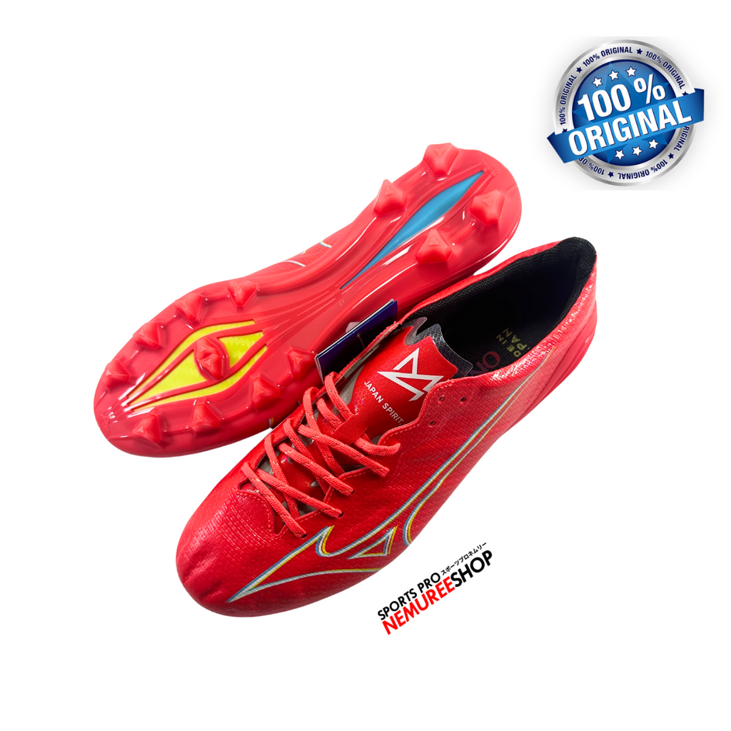 MIZUNO Soccer Shoes ALPHA JAPAN (FIERY CORAL 2 / WHITE / BOLT) - Sports Pro Nemuree Shop - Online Sports Store