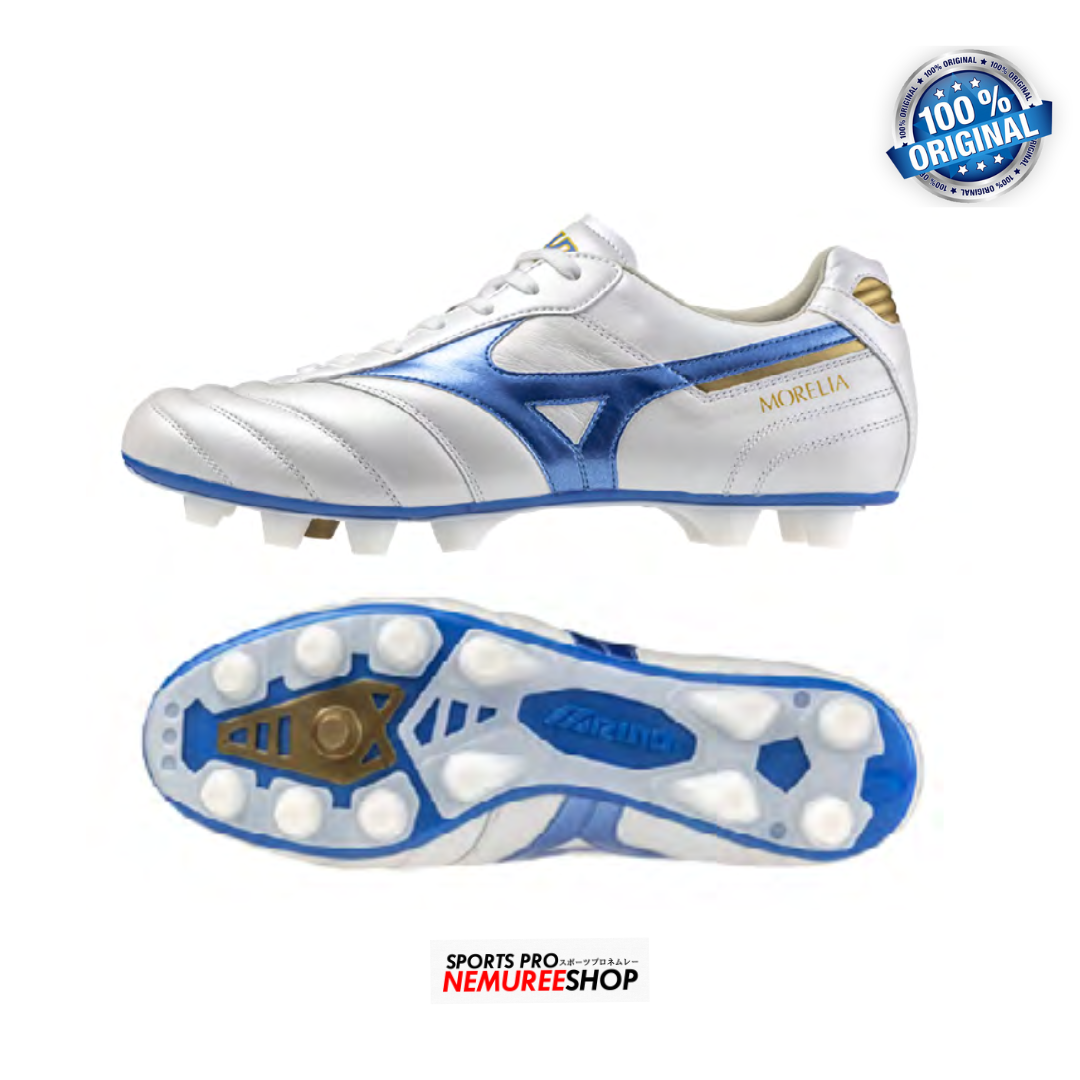 MIZUNO Football Shoes MORELIA 2 ELITE (WHITE/LASER BLUE/GOLD) - Nemuree Shop - Online Sports Store