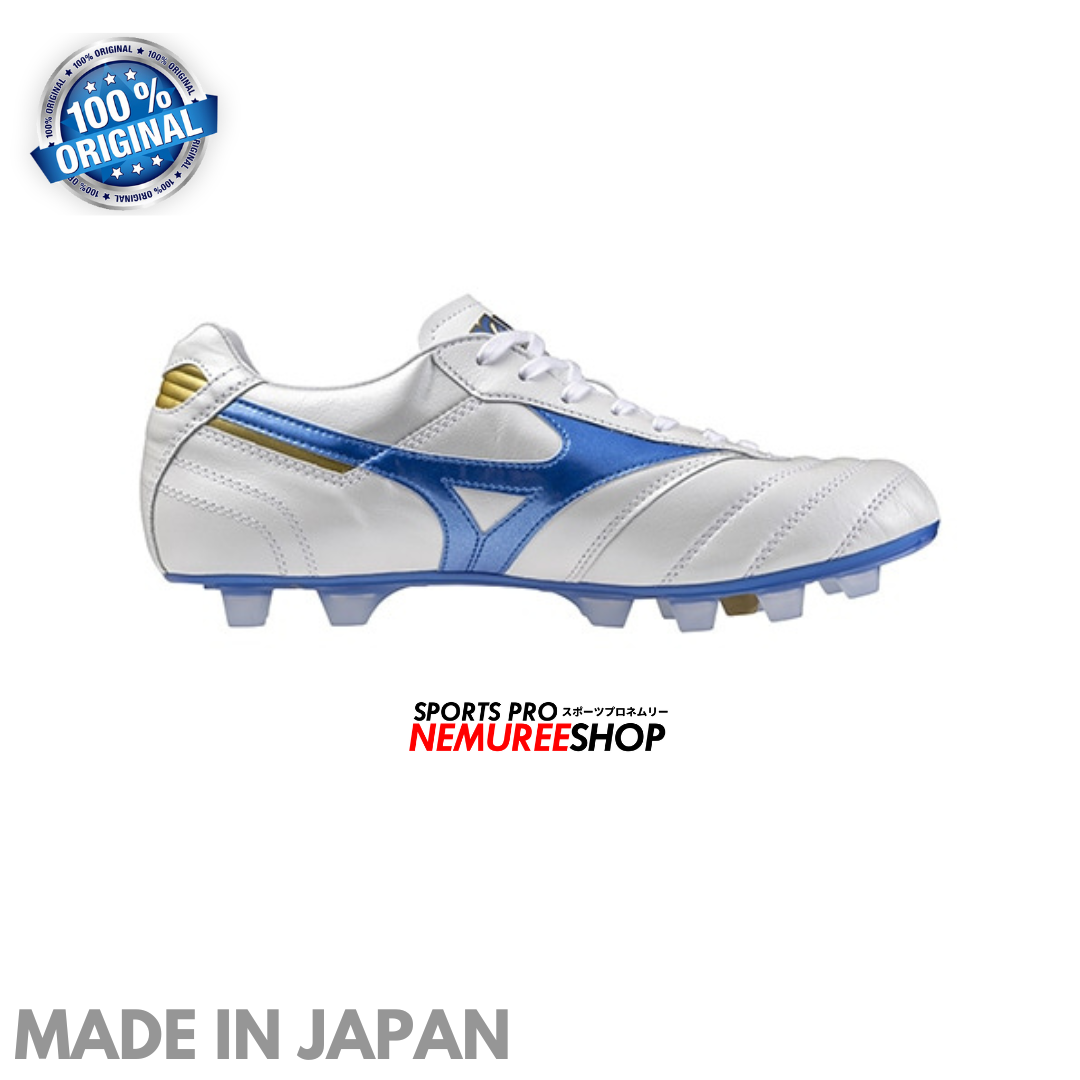 MIZUNO Football Shoes MORELIA 2 JAPAN (WHITE/LASER BLUE/GOLD) - Nemuree Shop - Online Sports Store