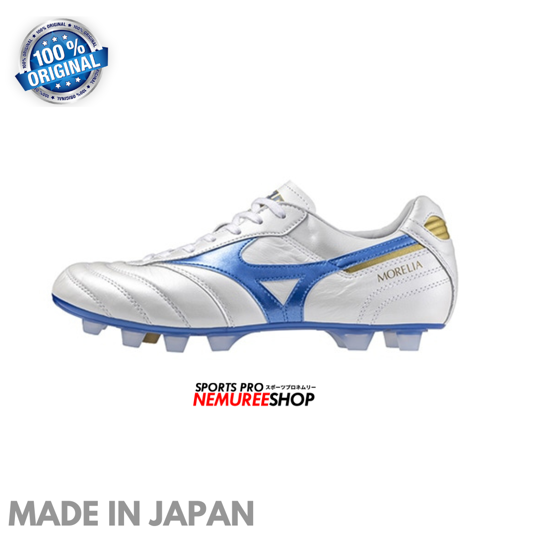MIZUNO Football Shoes MORELIA 2 JAPAN (WHITE/LASER BLUE/GOLD) - Nemuree Shop - Online Sports Store