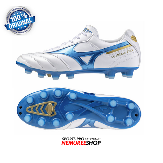 MIZUNO Football Shoes MORELIA 2 PRO (WHITE/LASER BLUE/GOLD) - Nemuree Shop - Online Sports Store