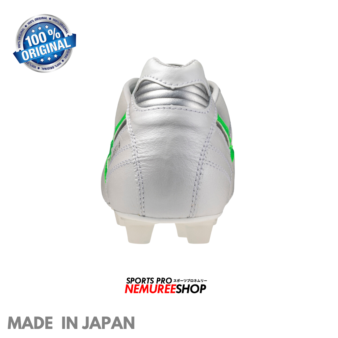 MIZUNO Football Shoes MORELIA 2 JAPAN (WHITE/NEON GREEN/GALAXY SILVER) - Nemuree Shop - Online Sports Store