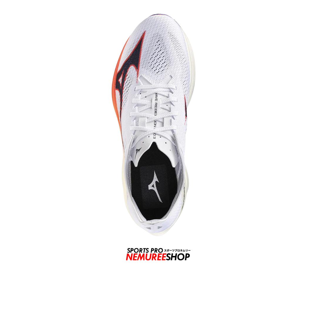 MIZUNO Running Shoes WAVE REBELLION PRO 3 (WHITE / BARINOTE BLUE / FIERY CORAL) - Nemuree Shop - Online Sports Store