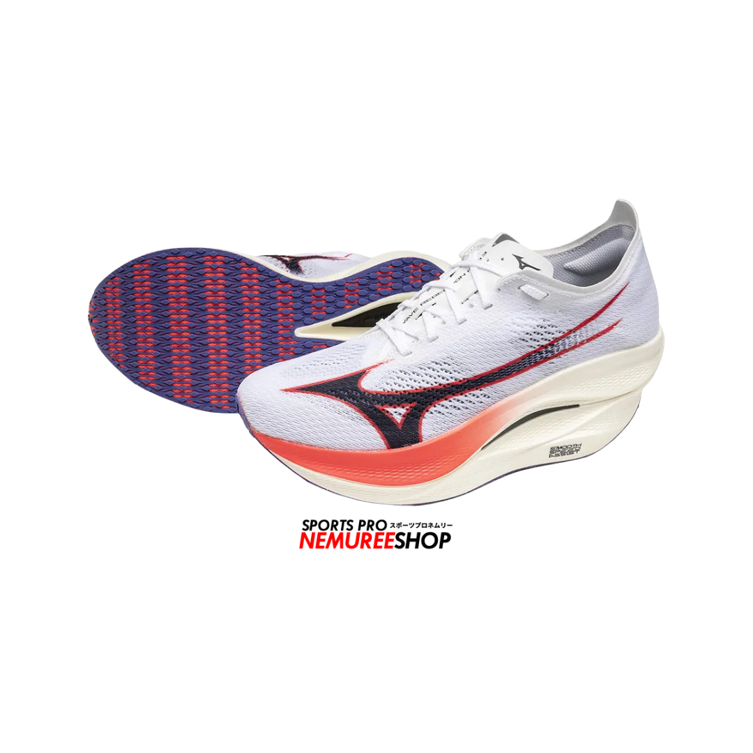 MIZUNO Running Shoes WAVE REBELLION PRO 3 (WHITE / BARINOTE BLUE / FIERY CORAL) - Nemuree Shop - Online Sports Store