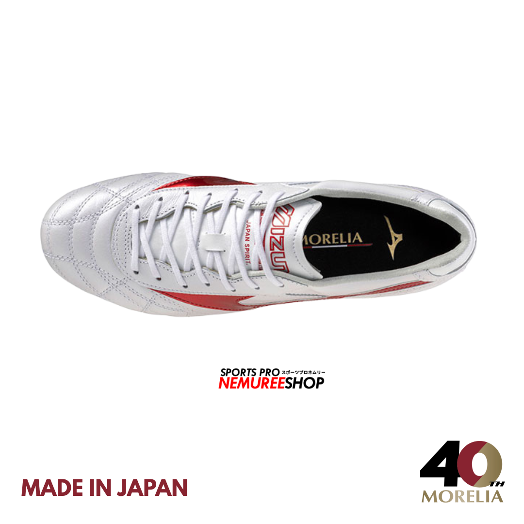 MIZUNO Soccer Shoes MORELIA 2 AG JAPAN  (WHITE/MORELIA 40TH RED) - Nemuree Shop - Online Sports Store