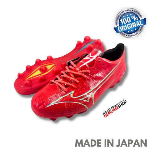 MIZUNO Soccer Shoes ALPHA JAPAN (FIERY CORAL 2 / WHITE / BOLT) - Nemuree Shop - Online Sports Store
